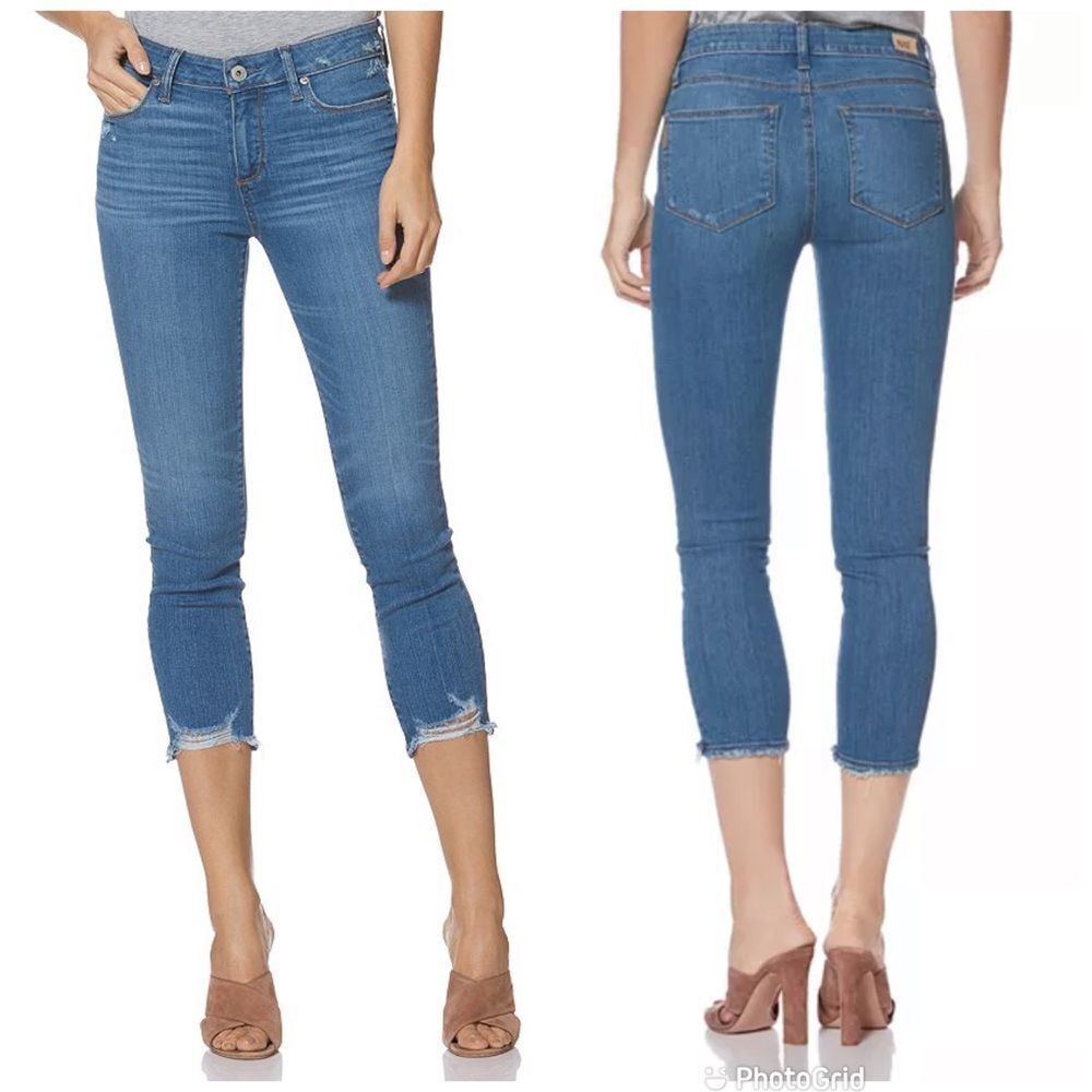 PAIGE Skyline Skinny Crop‎ Jean North Star Distressed Medium Wash Size 24 New